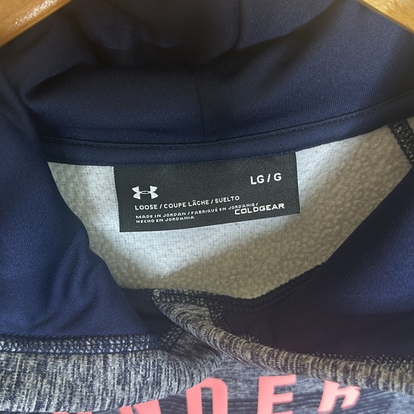 Under Armour Hooded Sweatshirt Womens Size Large Kangaroo Pocket Blue Pink - Picture 4 of 12